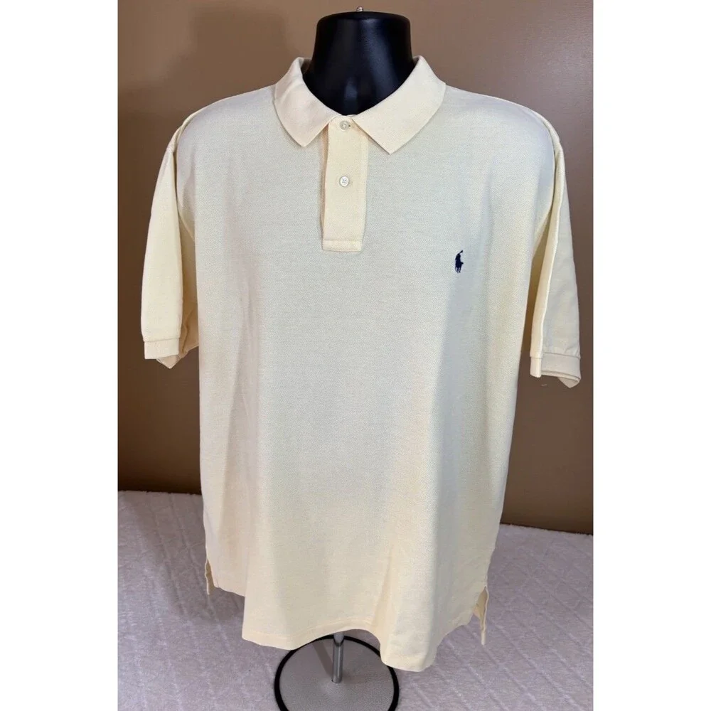 Vintage Ralph Lauren Embroidered Polo Shirt Light Yellow Mens Size Large